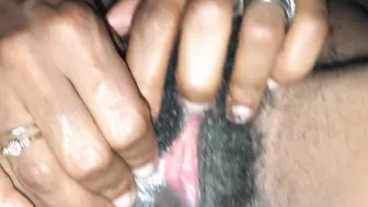 Black milf plays with her unshaved little snatch