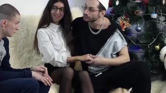 Cuckold whispers a sluts and her mistress on New Years Eve
