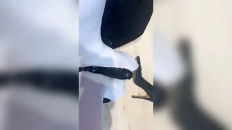 Pose and humiliating my toes sub by giving a devils pedicure on his face