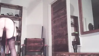 ex-wife tied to a post for fisting training and a spank