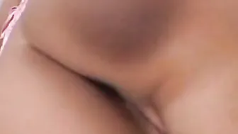 Leggy blonde with huge hooters is anal boned on couch