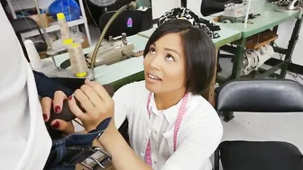 Small chinese tailor assfucked by gigantic ebony penis