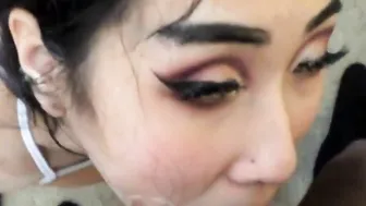 Eva Yi getting her throat used by a ebony man