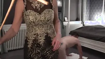 Miss M. canes her sub .... and BREAKS her CANE on his BOOTY .... while his booty getting SPREAD