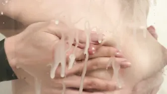 having fun with breasts inside shower breast milk Hottie