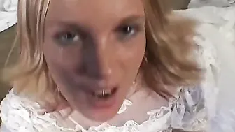Slutty blonde fucks her wedding photographer