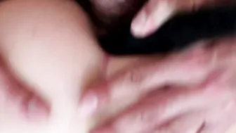 Small chick getting orgasm during double penetration and facial