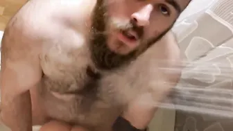 Inked and Bearded Viking Shower Time With A Tight Silicone Cunt