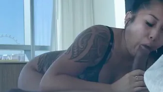 oriental treat  Giving it to big black cock