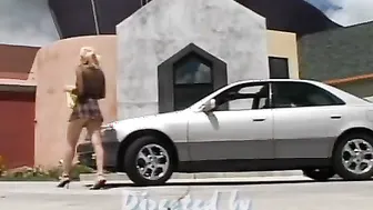 Sexually voracious blonde whore was gang-boned on the yard