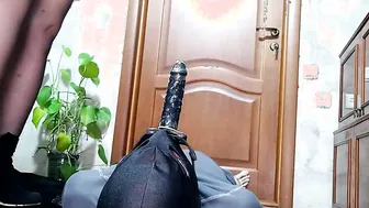 Stockinged Beauty Squirts from Sub DildoGag