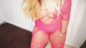 Hottie black cougar inside red mesh underwear seduces you to makle your penis rough for her