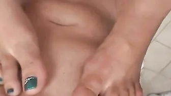 Blonde bitch foots dudes dick and fucks it on the