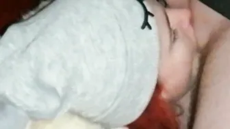 Adorable red haired quick public head near the road cum on her face and clothes