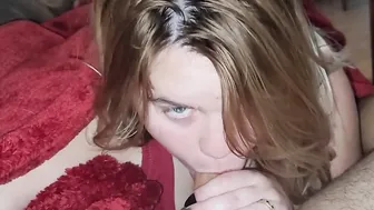 Sloppy blow job from blonde keeps sucking off after cumming