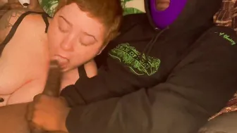 Restrained Red Haired Drains bbcs on Couch