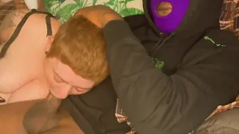Restrained Red Haired Drains bbcs on Couch
