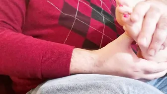 Cheating Hubby Strokes My Hot White Toes with Lotion - Super Sexy Close Up See of Feet Soles and Arches