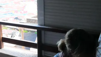 Balcony fellatio really near the people