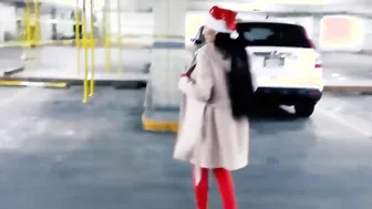 Goddess exhibitionist milf celebrating Christmas inside outdoors
