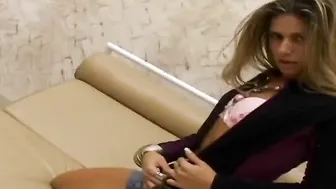 Thin blonde with good lips takes a gangstas dick into