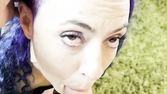 Gothy Witch Sapphire Blows and Deepthroats Penis On Her Knees