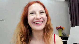 Sexual red haired performance red shorts inside doggy style  transparent thongs under it