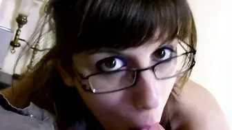 Cunt with mouth with glases inside panties squirts and offer toejob