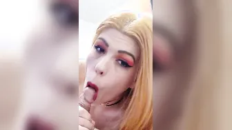 Slutty brat gulps down Daddys cum after a nice sloppy fellatio while he plays scene games 
