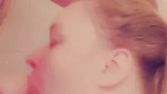 Cougar sucking off rough penis inside the shower