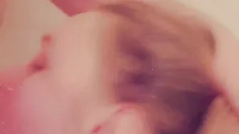 Cougar sucking off rough penis inside the shower