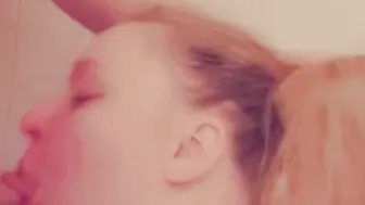 Cougar sucking off rough penis inside the shower