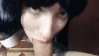 Hoe Inside Ebony Rubber and Thigh Boots Blows for Facial