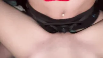 Pretty women takes strap