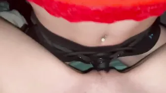 Pretty women takes strap