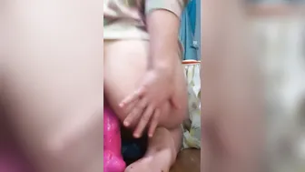 Using my humongous toy into booty first time