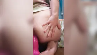 Using my humongous toy into booty first time