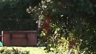 Great blonde and dark hair banged with sex toys outside