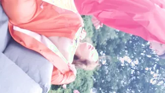 Hand Job and squirt on ex-wifes huge titted wearing rainwear and pvc boots