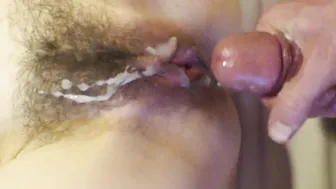 QUEEN of CREAM getting a CUMMY BUSH - point of view creamy female orgasms lead to messy cum blast on unshaved cunt
