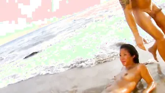 Nice boobs tattoed beach hot takes cum from stranger