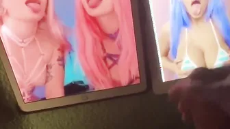 Creampie on two iPads | Inked dude vs Ahegao teenagers