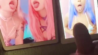 Creampie on two iPads | Inked dude vs Ahegao teenagers
