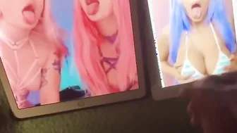 Creampie on two iPads | Inked dude vs Ahegao teenagers