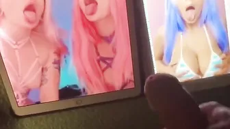 Creampie on two iPads | Inked dude vs Ahegao teenagers