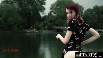 Red Haired flashes then fingerfucks herself to a loud orgasm