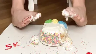 Crushing cake with toes