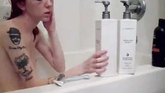 Red Head Cougar Takes A Bubble Bath Tub and Shaves