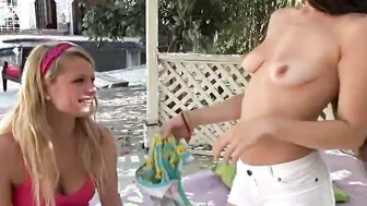 Little Taylor and Dyke Friend Masturbating with Sex Toy