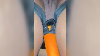 Uncut big black cock inside red g-string fucks wifey with fake-dick till he jizzes